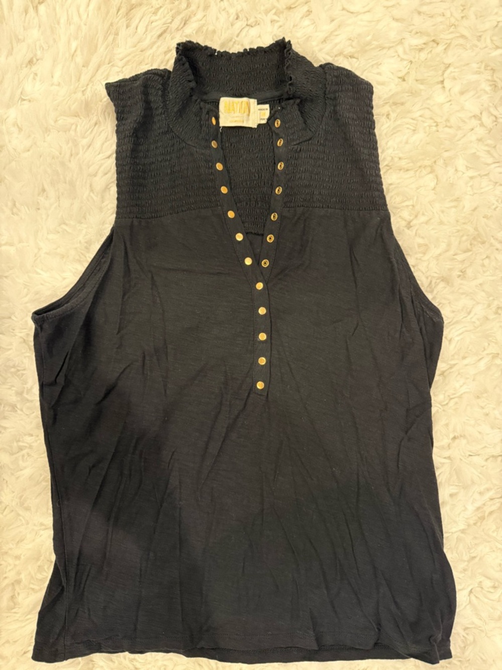 Nation LTD Black Sleeveless Tank with Gold Snap Details
